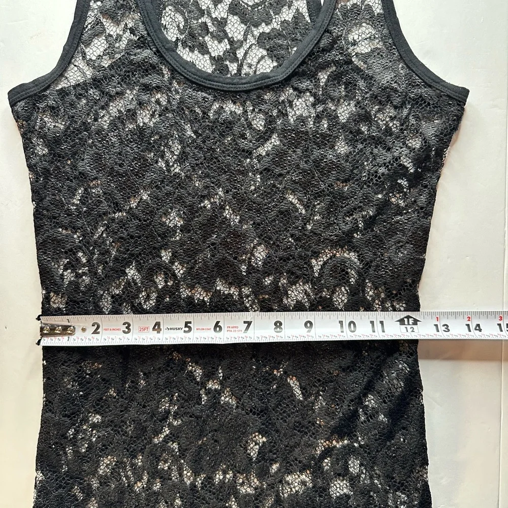 BKE Black Lace Overlay Tank Top M Floral Sheer Lace Sleeveless Made in Canada - Picture 10 of 12